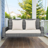RELAX4LIFE 2-Person Porch Swing Bench - PE Rattan Outdoor Swing Chair with Comfortable Seat & Back Cushions - Photo 2
