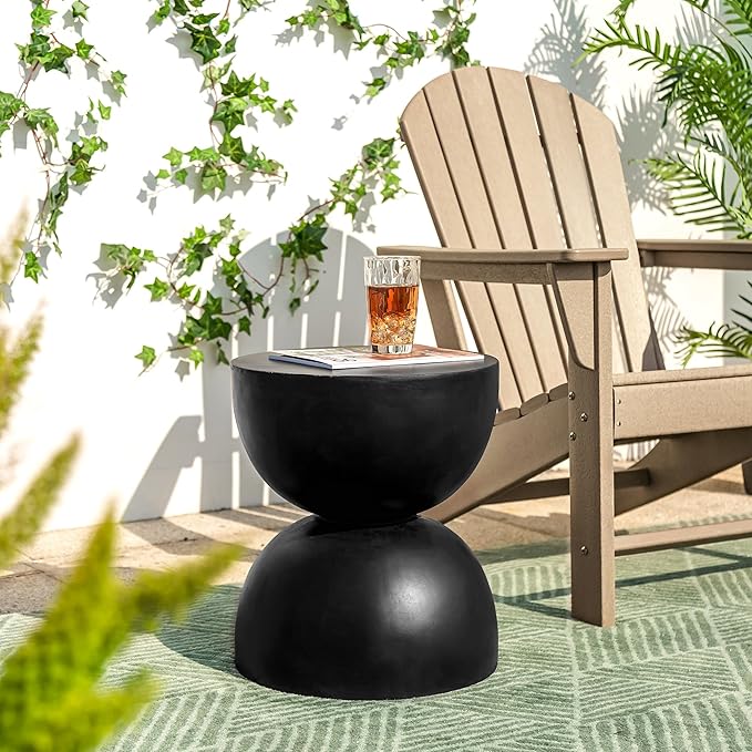 Glitzhome Outdoor Side Tables Set of 2, Heavy Duty Patio Sturdy Faux Terrazzo Decorative Garden Stool Planter Stand for Indoor Covered Outdoor, 17.75" H, Black