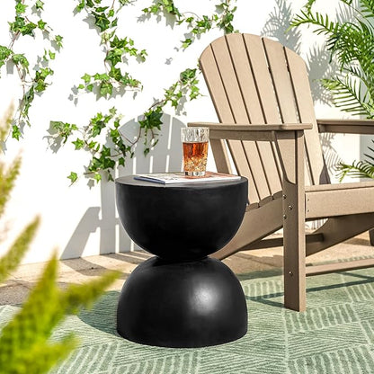Glitzhome Outdoor Side Tables Set of 2, Heavy Duty Patio Sturdy Faux Terrazzo Decorative Garden Stool Planter Stand for Indoor Covered Outdoor, 17.75" H, Black