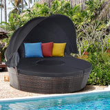 RELAX4LIFE Round Outdoor Daybed with Canopy, Rattan Wicker Sectional Sofa Set w/Cushions, Height Adjustable Table - Photo 7