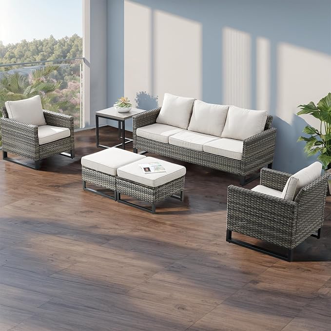 Wicker Outdoor Patio Furniture Set - 5 Piece Patio Conversation Set with 2 Wicker Armrest Chairs - Photo 8