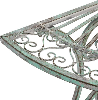 SAFAVIEH Outdoor Collection Annalist Victorian Scroll Antique Dark Green Wrought Iron Half Moon Accent Table