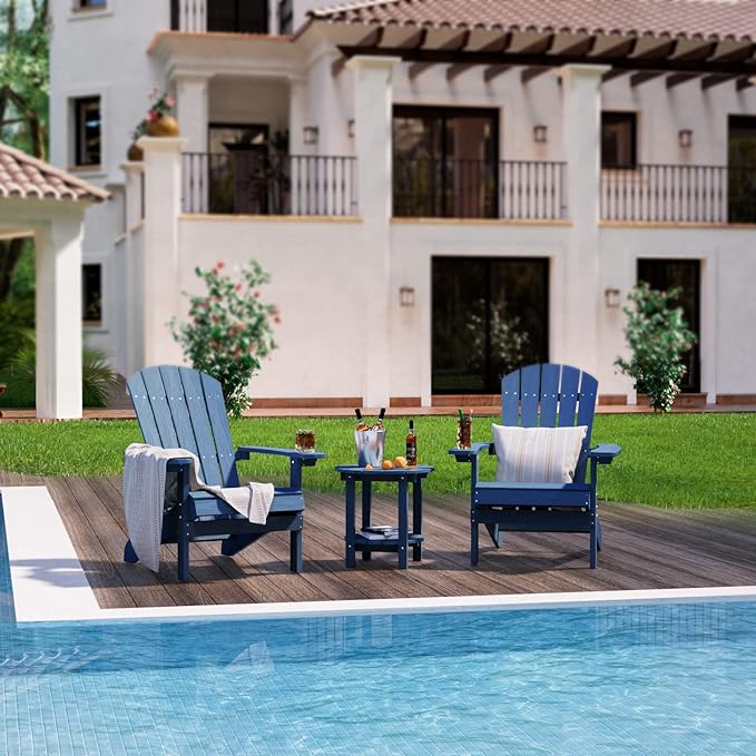YEFU Adirondack Side Table, 18" Double Outdoor Side Table Set of 2, Poly Lumber end Table, Weather Resistant for Indoor, Patio, Pool, Porch, Backyard-Navy Blue