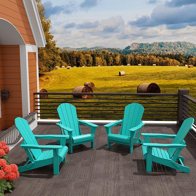 WO WESTIN OUTDOOR HDPE Laguna Outdoor Folding Poly Adirondack Chair (Set of 4), Turquoise