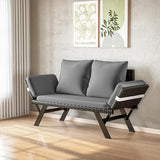 TAVATA Outdoor Patio Sofa, Woven Rattan Patio Loveseat with Adjustable Armrests & Removable Cushions - Photo 2