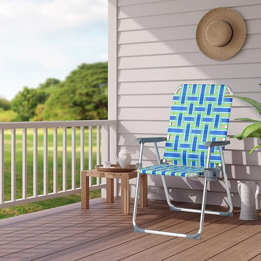 VINGLI Aluminum Patio Lawn Chairs Folding 1 Pack with Detachable Cup Holder, Webbed Beach Chair Folding Chair Outdoor Portable Camping Chair for Yard, Garden …