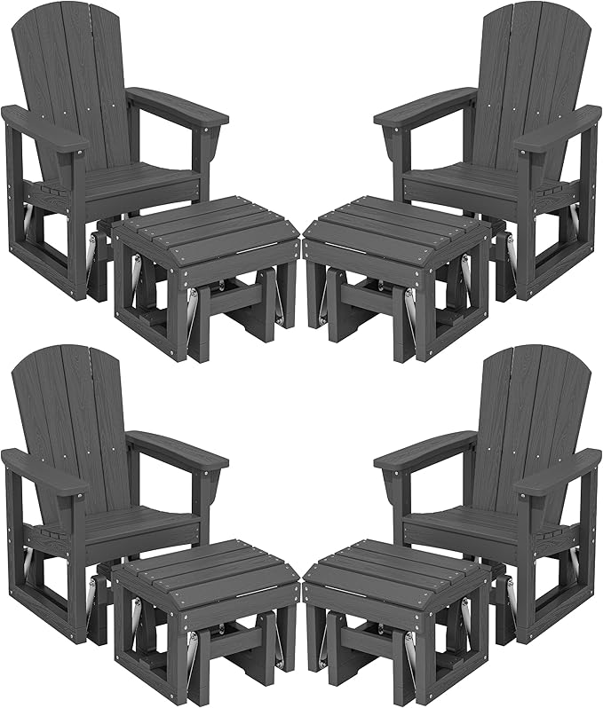 SERWALL Outdoor Glider Chair Set of 4 with Ottoman, HDPE Wood-Like Patio Glider Set All-Weather Porch Glider for Outside - Photo 1