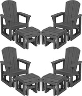 SERWALL Outdoor Glider Chair Set of 4 with Ottoman, HDPE Wood-Like Patio Glider Set All-Weather Porch Glider for Outside - Photo 1
