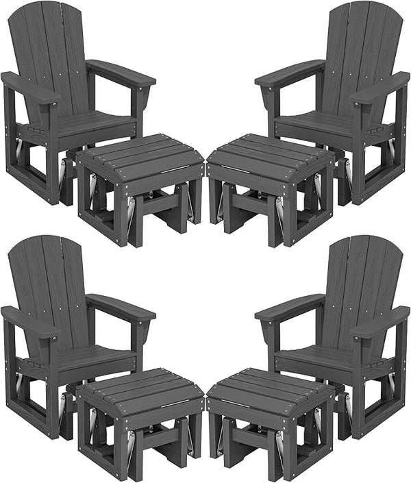 SERWALL Outdoor Glider Chair Set of 4 with Ottoman, HDPE Wood-Like Patio Glider Set All-Weather Porch Glider for Outside - Photo 1