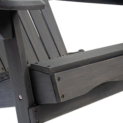 Folding Adirondack Chair, Outdoor Dark Gray Adirondack Chairs with Wood Texture, Acacia Wood Fire Pit Chairs, All Weather, for Deck Backyard Patio Outdoor Garden
