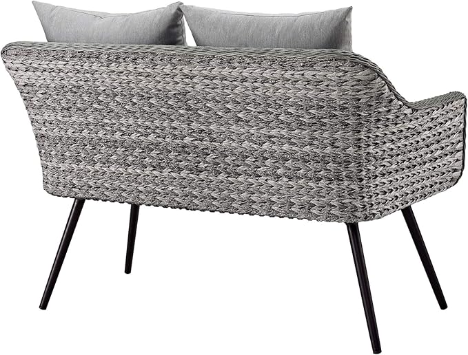 Modway Endeavor Wicker Rattan Aluminum Outdoor Patio Loveseat with Cushions in Gray Gray - Photo 3