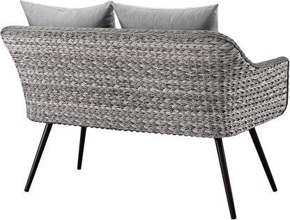 Modway Endeavor Wicker Rattan Aluminum Outdoor Patio Loveseat with Cushions in Gray Gray