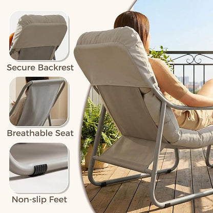 BULEXYARD Patio Lounge Chair with Ottoman, Set of 2, 4" Thick Cushion Reading Lounge Chairs, Heavy-Duty Outdoor Conversation Seating for Balcony, Yard, Garden, Porch, Poolside, Beige