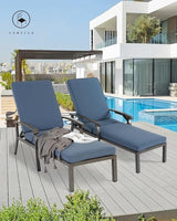 HOMEFUN Outdoor Chaise Lounge Chair, Hand-Brushed Wood Grain Cast Aluminum Reclining Lounger with Cushion - Photo 7