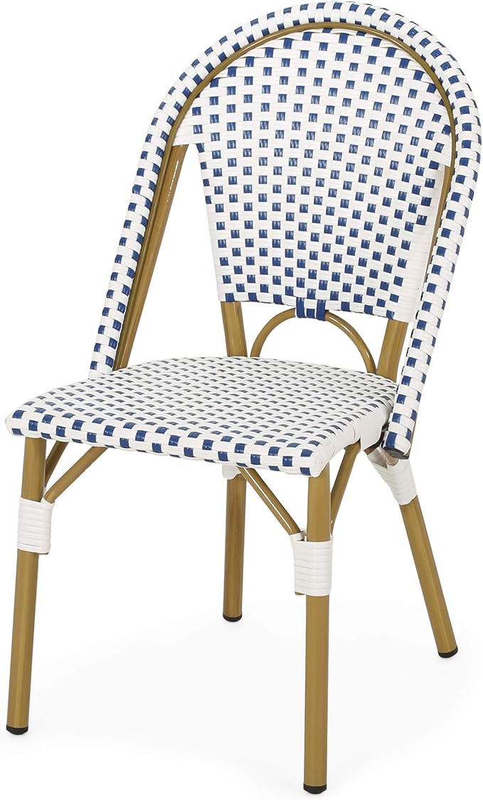 Christopher Knight Home Philomena Outdoor French Bistro Chair (Set of 2), Blue + White + Bamboo Print Finish - Photo 9