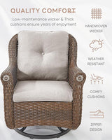Patio Chairs Outdoor Swivel Glider - Set of 2 High Back Outside Brown Wicker Rattan Rocking Chair with Thick Cushion - Photo 5