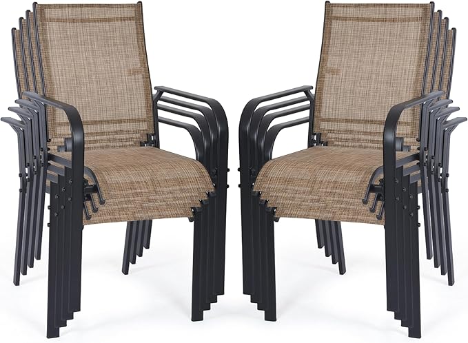Patio Chairs Set of 8, Outdoor Dining Chairs High Back, All-Weather Padded Textilene Chair for Lawn Porch Garden - Photo 1