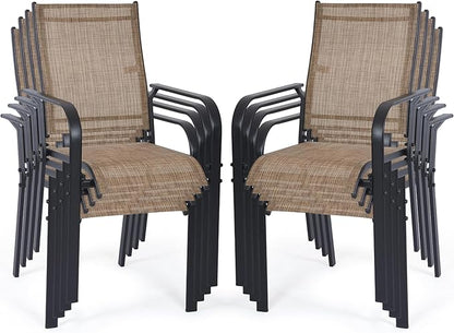 Patio Chairs Set of 8, Outdoor Dining Chairs High Back, All-Weather Padded Textilene Chair for Lawn Porch Garden,Brown(8 PCS)