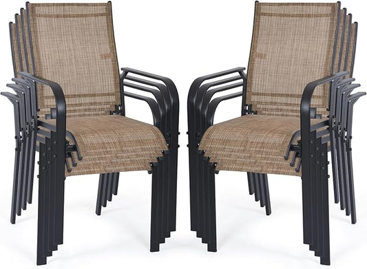 Patio Chairs Set of 8, Outdoor Dining Chairs High Back, All-Weather Padded Textilene Chair for Lawn Porch Garden,Brown(8 PCS)