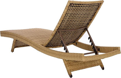 SAFAVIEH Outdoor Patio Furniture Collection – Alex Natural & Taupe Quick Dry Foam Lounger, Adjustable Outdoor Chaise, Modern Curved Design (PAT7545A)