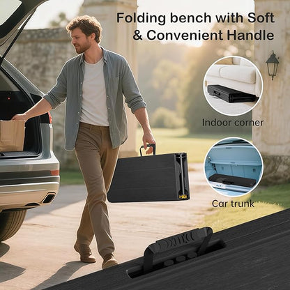 6 Foot Folding Bench, Portable Plastic Folding Bench Seat, Foldable Seat for Indoor Outdoor Picnic Camping Dining, Soccer Garden Multipurpose Entertaining Activities, Black