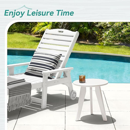 HDPE White Round Outdoor Table, Weather-Resistant, 15.8x15.8x16.7 inches, 150lbs Load Capacity, Modern Design, End Table for Patio, Porch, Deck, Living Room, Bedroom, Plant Stand