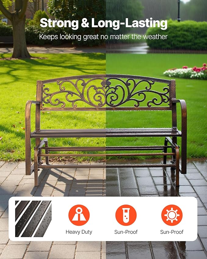 VEVOR Outdoor Bench, 50 inch, Carbon Steel Metal Frame with Cast Iron Backrest and Round Edge Armrests - Photo 4