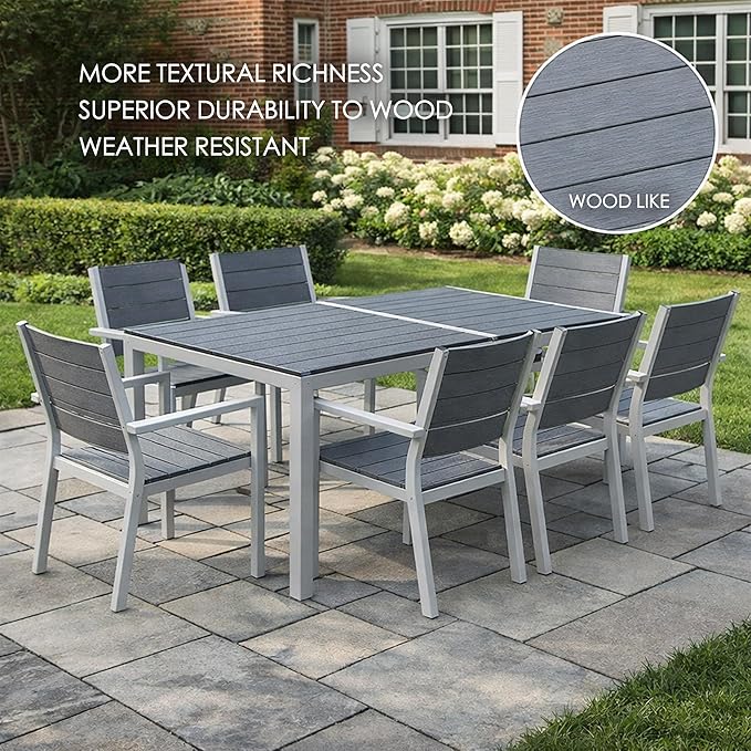 Kozyard Outdoor Patio Dining Table for 6, Rectangular 35.6" x 58.9" Metal Table with Wood-Look Tabletop - Photo 7