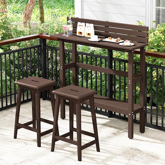 Tangkula Outdoor Bar Table, 48 Inch Patio Pub Height Table with Storage Shelf & Adjustable Foot Pads - Photo 4