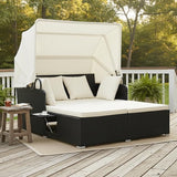 Tangkula Patio Rattan Daybed with Retractable Canopy, Outdoor Wicker Sunbed Lounger with 2 Foldable Side Tables - Photo 2