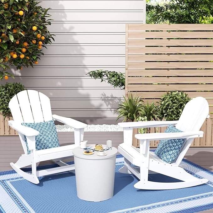 WestinTrends Malibu 2 Piece Set Outdoor/Patio Poly Adirondack Rocking Chairs (2 Seater), White