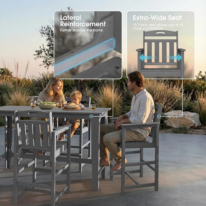 Ciokea Outdoor Bar Height Table Set of 5, 60" Extra Long Rectangle High Top Table and 4 Oversized Adirondack Chairs Set - Photo 4