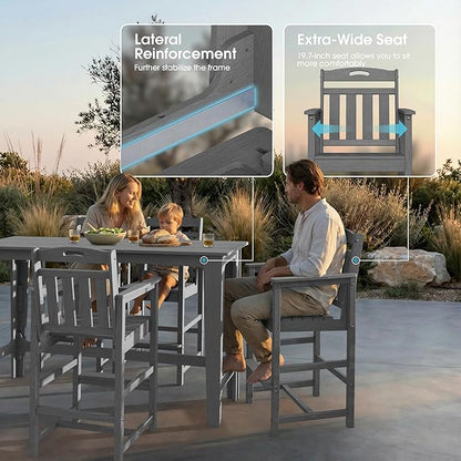 Ciokea 3 Pcs Outdoor Bar Height Table Set, 60" Extra Long Rectangle High Top Table and 2 Oversized Adirondack Chairs Set, Heavy-Duty All-Weather HDPE Patio Bar Set for Backyard Balcony Deck,Grey