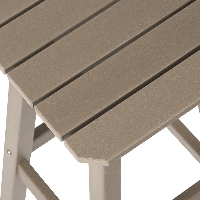 Costaelm 24" Height Outdoor Bar Stools, All-Weather Bar Stools, Adirondack Poly Patio Square Bar Stool for Patio, Deck, Kitchen Counter and Garden, Weathered Wood