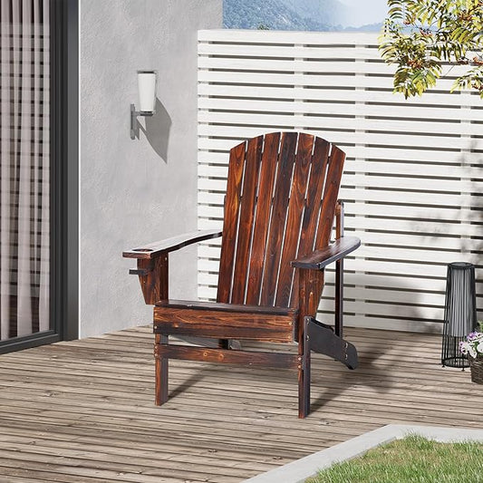 Folding Adirondack Chair, Outdoor Adirondack Chairs with Wood Texture, Acacia Wood Fire Pit Chairs, All Weather, for Deck Backyard Patio Outdoor Garden (Brown)