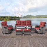 Rilyson Wicker Patio Furniture Set - 6 Piece Rattan Outdoor Sectional Conversation Sets with 2 Rocking Chair, 2 Ottoman - Photo 7