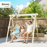 Outsunny 3 Seat Porch Swing with Stand, Wooden Patio Swing Chair with Side Tables and Metal Chains - Photo 2