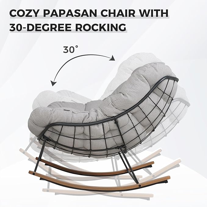 Grand patio Outdoor Rocking Chair with 2 Cushions, E-Coated Papasan Rocking Chair with Cushion - Photo 4