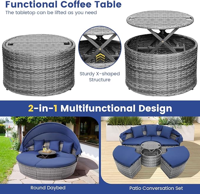 HAPPYGRILL Rattan Daybed with Canopy - Photo 8