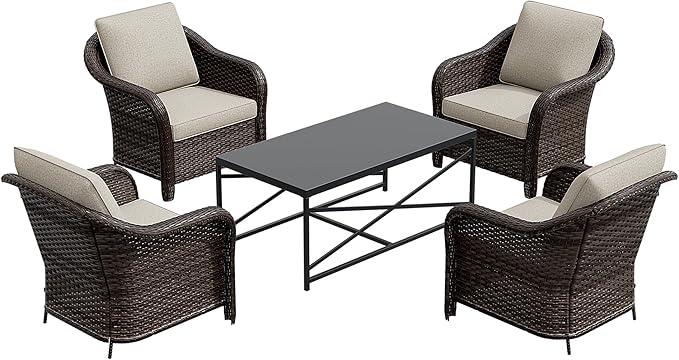 5 Pieces Outdoor Patio Conversation Furniture Set with Removable Covers, All-Weather PE Rattan - Photo 8