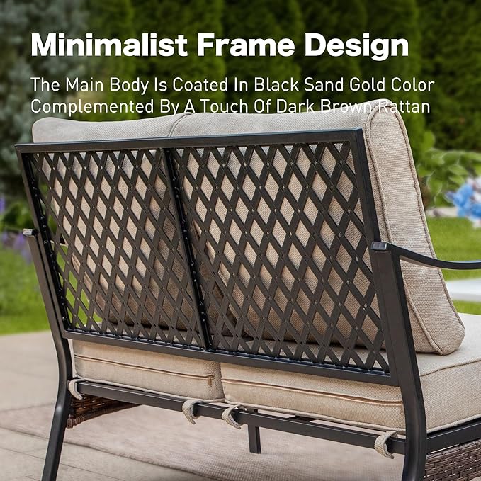 Metal Patio Furniture Loveseat with 5.75" Extra Thick Waterproof Cushion - Photo 6