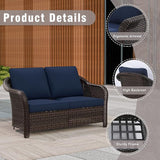 8 Piece Patio Wicker Conversation Set, All-Weather Use Outdoor Wicker Loveseat with 2 PE Rattan Ottomans, 4 Swivel Chair - Photo 3