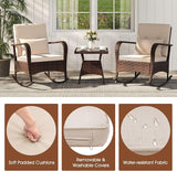 ORALNER 3 Pieces Patio Furniture Set, Outdoor Wicker Rocking Chairs with Cushions, Pillows, Glass Coffee Table - Photo 4