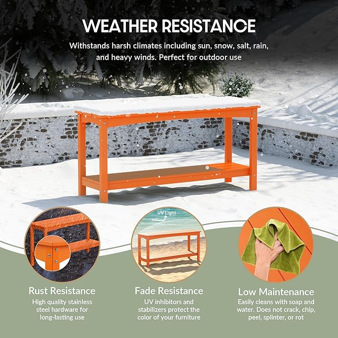 WestinTrends Malibu 55" Outdoor Patio HDPE Adirondack 2-Tier Shelf Console Table, Orange - Photo 4