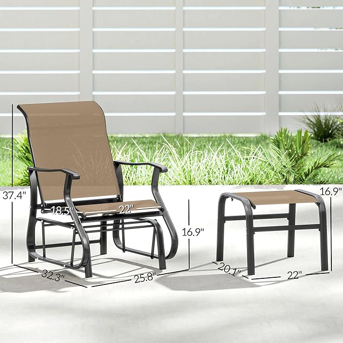 Outsunny Outdoor Glider Chair with Ottoman, Patio Glider Set with 24.4" High Back, 22" Wide Seat - Photo 3