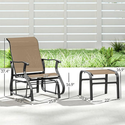 Outsunny Outdoor Glider Chair with Ottoman, Patio Glider Set with 24.4" High Back, 22" Wide Seat, 2-Piece Outdoor Lounge Set with All-Weather Breathable Mesh for Porch, Garden, Backyard, Tan