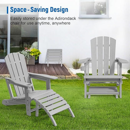 FONTOI Adirondack Ottoman, HDPE Plastic Adirondack Chair Footstool, All Weather Outdoor Footrest for Patio, Backyard, Lawn, Fire Pits, Grey