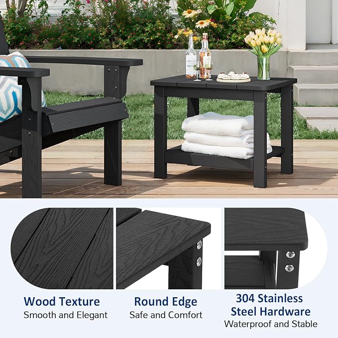 18" Outdoor Side Table, 2-Tier Patio Side Table, Weather Resistant, Easy Assembled - Photo 5