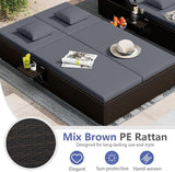 RELAX4LIFE Rattan Outdoor Patio Daybed - Wicker Double Chaise Lounge Chair w/6-Position Backrest, Folding Side Trays - Photo 7