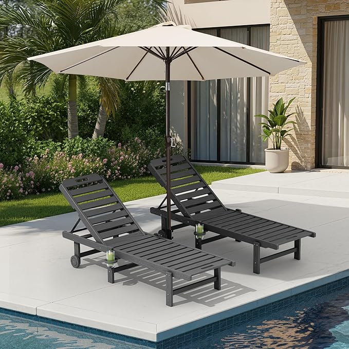 SERWALL Outdoor Chaise Lounge Set of 2 with 9FT Patio Umbrella - Photo 1